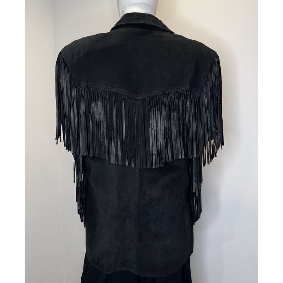 Vintage Winlit Size M Suede Fringe Jacket Black Western - Picture 6 of 13